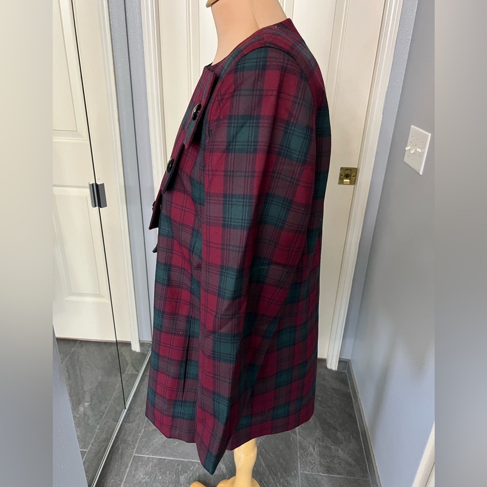 Vintage Maxim's De Paris Plaid Dress Coat Medium Large Red & Green Holiday - Picture 3 of 7